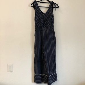 Moon River Striped Denim Jumpsuit